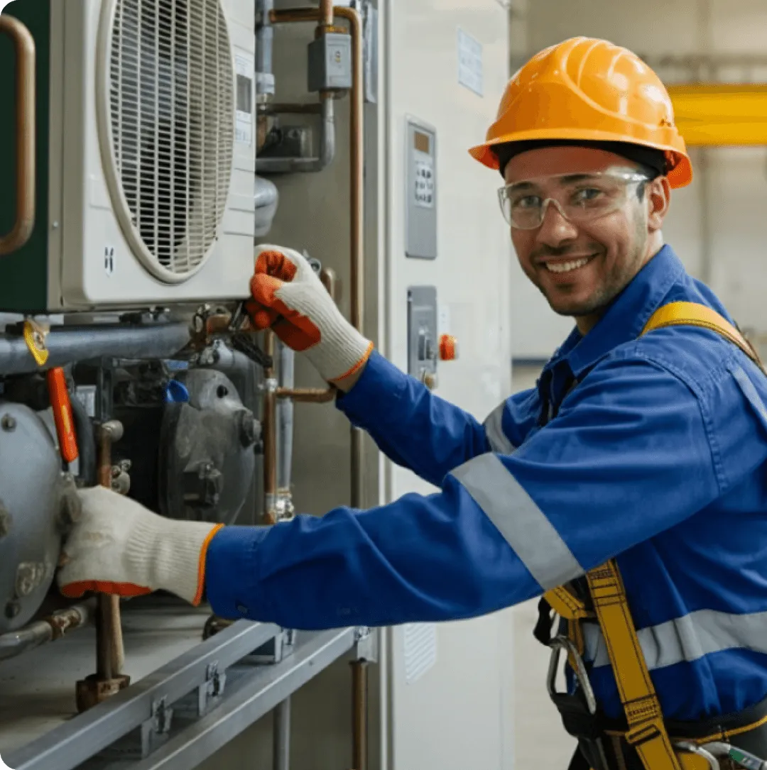Técnico fazendo inspecionando o equipamento.
